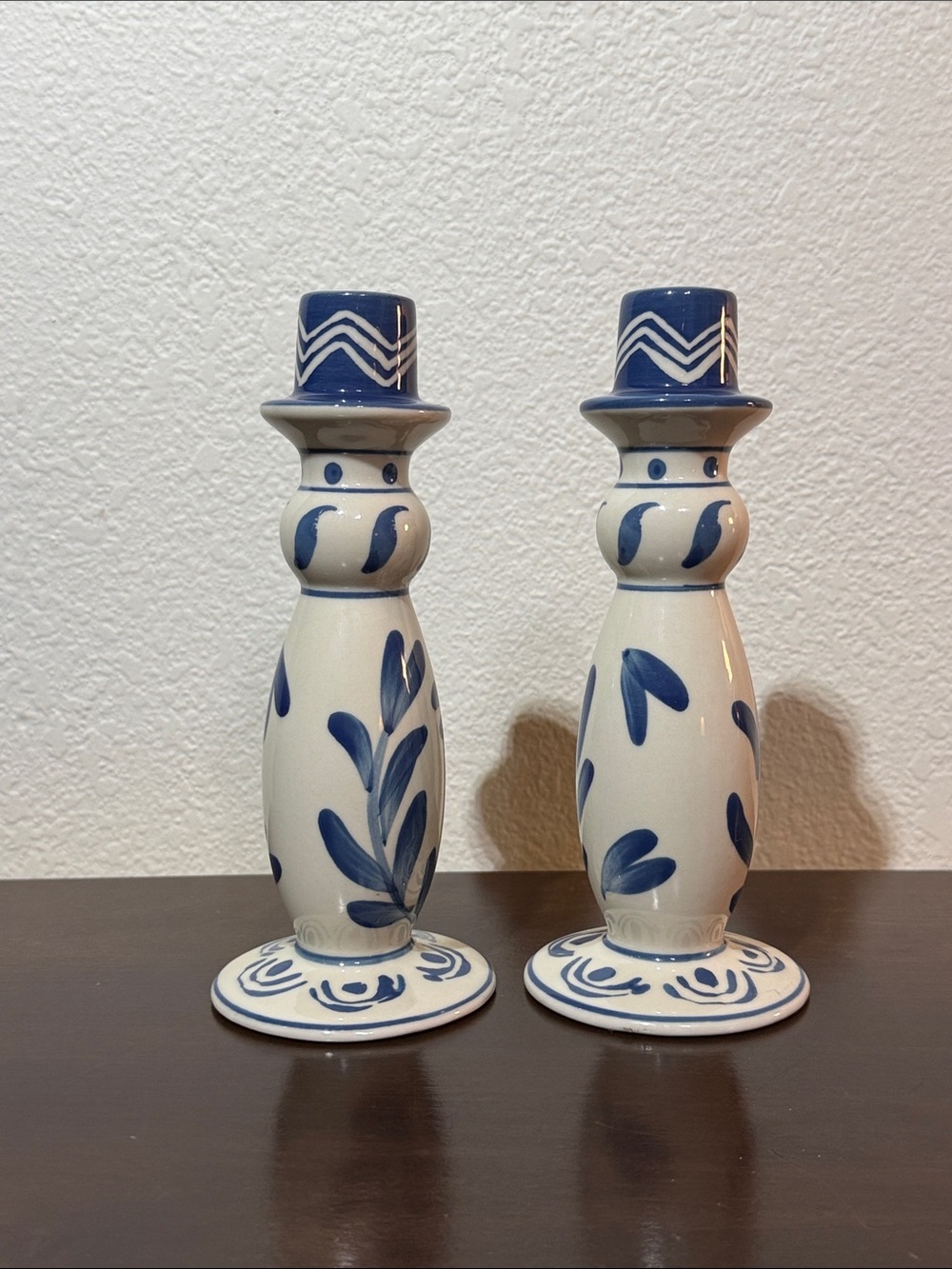Threshold Blue and White Ceramic Candlesticks Set